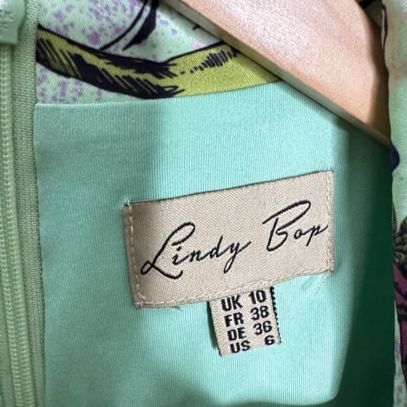 LINDY BOP Joy Green Dinosaur Print Dress Whimsical Novelty Print Sz 6 {H37} - Picture 4 of 5